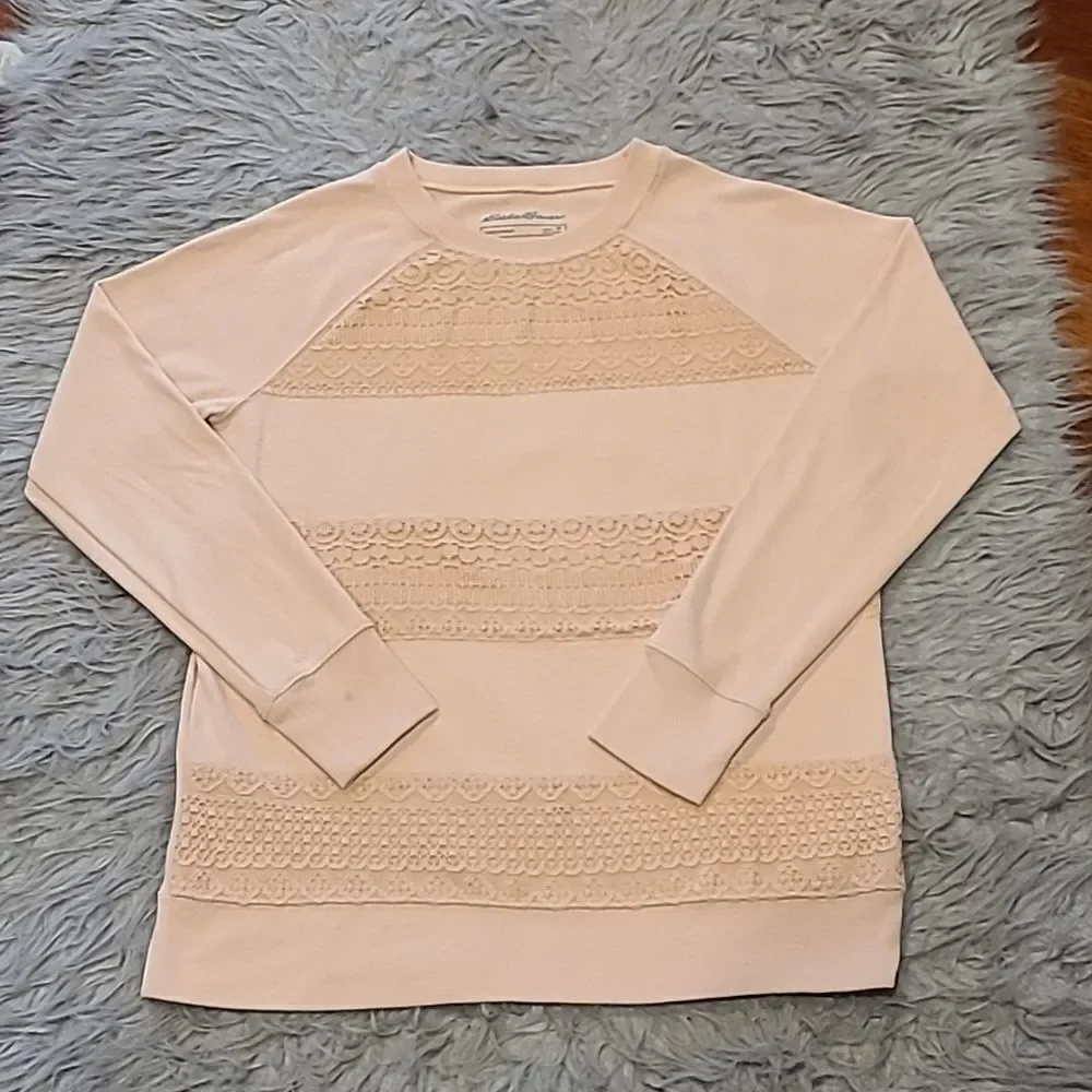 Eddie Bauer womens light pink lace cotton polyester long sleeve shirt - Picture 1 of 6